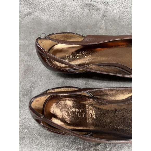 Vtg Y2k Kenneth Reaction Cole 7.5 brown Leather D’Orsay Flats Pointed Toe Heel - Picture 6 of 9